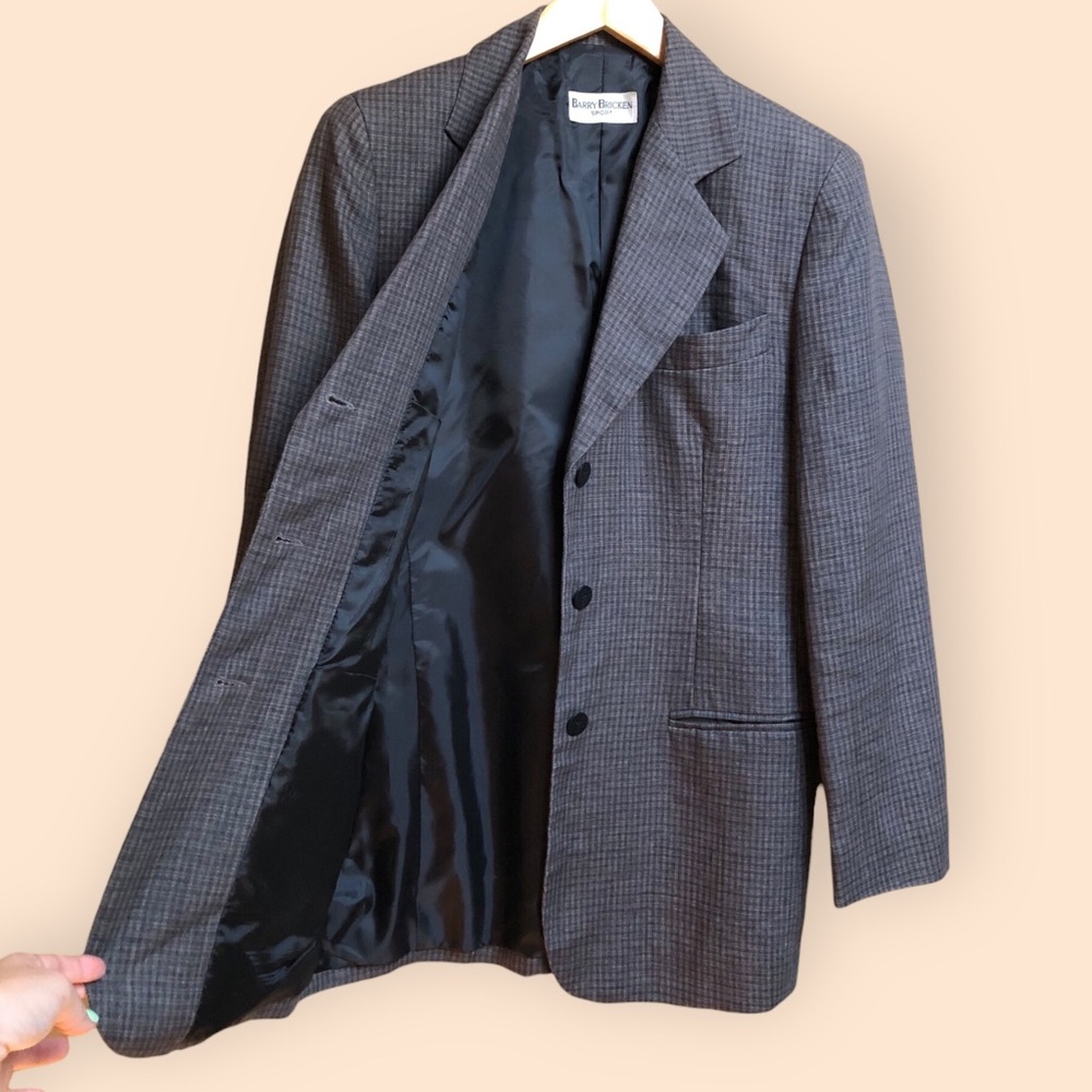 Vintage 90s Barry Bricken Sport Blazer & Skirt Suit Set Grey Plaid Women 4/10 - Picture 6 of 16